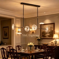 Lustre Linéaire Moderne Noir et Or à 6 Lumières, Suspension en Verre Dépoli, LED, Hauteur Réglable, Garantie 5 Ans, Minimaliste, Long