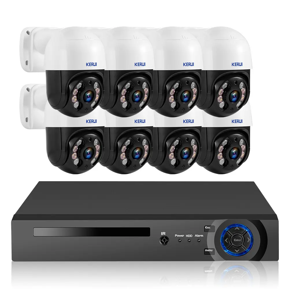 KERUI Kit CCTV sistem kamera keamanan, kamera IP PTZ 8 saluran jaringan sistem NVR 4MP kamera luar ruangan sistem pengawasan