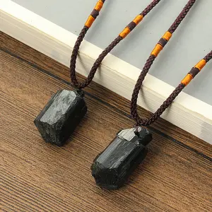 GT Hot Selling Natural Black Turmalin Halskette Mode Handmade Weave Stone Anhänger Halskette