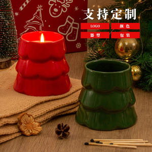 Porte-bougie en céramique en forme de sapin de Noël, tasse vide, fabrication artisanale, pour décoration de Noël, cadeau, logo personnalisable, couleur, emballage - Product Image 1