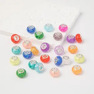 glass ice crack large hole bead circular colored acrylic straight hole loose bead string bead accessory