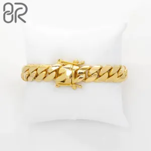 Fábrica personalizada 10K 14K 18K oro sólido oro real cadena de eslabones cubanos brillo brillante pulsera fina Hip Hop joyería fina para hombres y mujeres