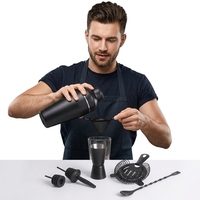 Ensemble de bar à cocktails français en acier inoxydable noir mat, très vendu, mixologie moderne, kit de barman écologique, capacité de 600 ml, 6 pièces