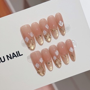 Faux film de protection pour ongles, carré moyen, doré champagne, à paillettes, à pois, avec fleurs et papillons 3D, effet œil de chat dégradé, pour mariage - Product Image 6