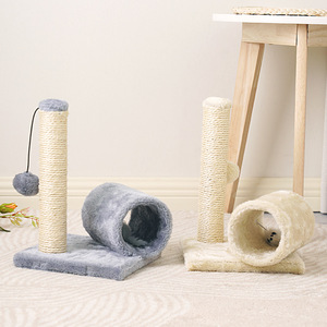 Mini Sisal <b>Cat</b> <b>Scratching</b> <b>Post</b> With Tunnel And Pom Pom Toy <b>For</b> Kitten Pet Playtime Durable Scratch Board <b>Cat</b> Tree - Product Image 3