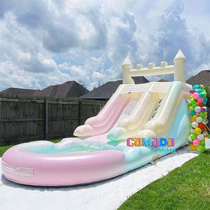 Château gonflable commercial arc-en-ciel pastel rose avec toboggan aquatique Hupfburg pour enfants - Product Image 3