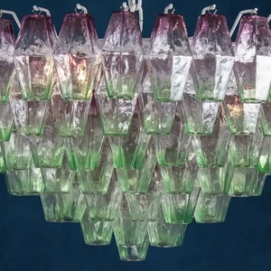 Collezione <span class=keywords><strong>Venini</strong></span> del Mid-20th secolo Murano sorprendente Poliedri lampadario in vetro soffiato Murano rosa e verde per sala da pranzo - Product Image 3