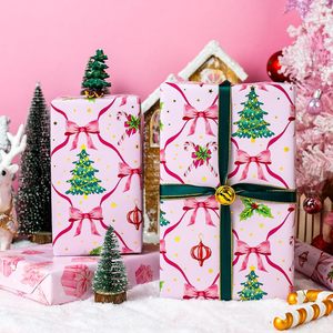 Yarcony Reversible Pink Christmas Wrapping <b>Paper</b> <b>Roll</b> 17 Inch X 33 Feet Double Side Gift Craft Recyclable - Product Image 4