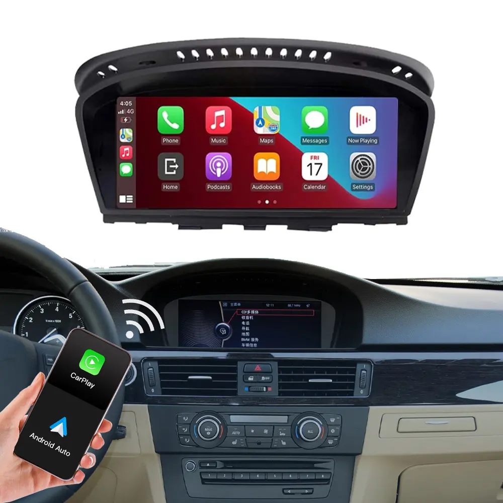 אוטומטי 8.9 אינץ' אנדרואיד אוטומטי אלחוטי Carplay מסך מגע מולטימדיה לרכב 2010-2012 עבור BMW E60/E63/E64/E90/E93 לינוקס קרפליי
