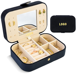 Single Layer Creative Simple Plush Velvet Travel ins portable Jewelry Box Organizer Storage Box Jewelry Case with Mirror