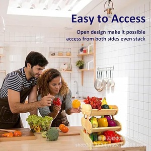 Bamboo Storage Rack Double Layer Square Waterproof <b>Kitchen</b> Fruit Vegetable Basket Multipurpose Draining Rack - Product Image 4