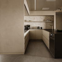 Îlot de cuisine et salle à manger intégrés, style moderne et minimaliste, couleur crème, mobilier sur mesure pour toute la maison, idéal pour les petits projets hôteliers et résidentiels.
