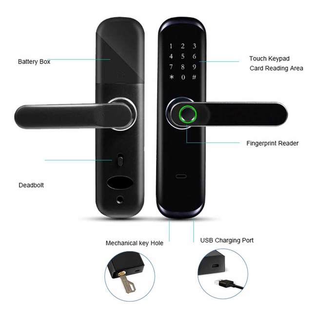 Tuya APP Touch Keypad Entry Anti Theft Biometric Intelligent RFID Smart Access Control Fingerprint System Door Lock