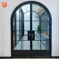 Portes extérieures doubles en verre en alliage d'aluminium sur mesure, design industriel moderne avec grilles, pour chambre, villa, patio