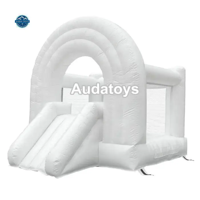 Custom 12Ft 14Ft Outdoor Commercial Inflatable White Rainbow Bouncy Castle For Wedding Party