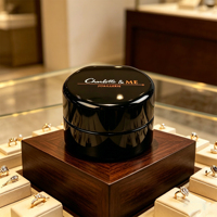 Boîte à bijoux ronde en bois noir laqué, doublure en velours, logo personnalisé, boîte de rangement de luxe pour bague de fiançailles, emballage cadeau pour mariage