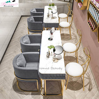 Table de manucure de luxe de style italien PronneBeauty avec plateau en marbre et structure métallique, couleur et taille personnalisables, collecteur de poussière, gel UV en option