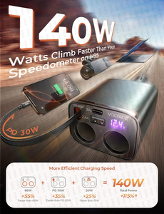 140W 129W 159W Pembagi Stopkontak Mobil Dual Lighter Metal PD30W Retractable LED Tegangan 12V/24V untuk iPhone 17 - Product Image 3
