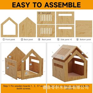 Casa de madera para perros/gatos, casa para gatos para todas las estaciones, casa para gatos semicerrada, nueva casa transpirable para mascotas de interior - Product Image 5