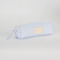 Pochette de voyage matelassée bleue et blanche à rayures, légère, pliable, avec poignée, pour pinceaux de maquillage, étui organisateur de voyage à fermeture éclair pour femme