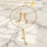 Collier et boucles d'oreilles pendantes en forme de goutte d'eau en acier inoxydable plaqué or 18 carats, style bohème tendance, longues chaînes extensibles pour femmes