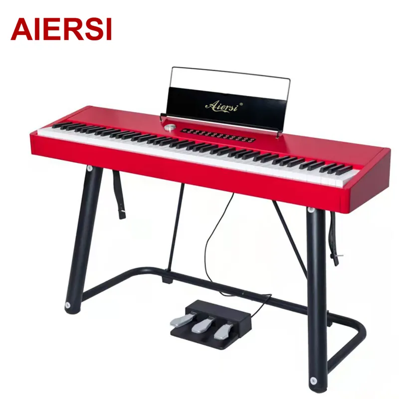 Aiersi brand Gloss Red Polish 88 hammer weighted keys digital piano grand electronic keyboard instrument practise or compose