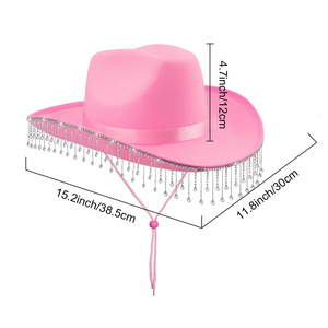 Chapeau de cowgirl MADESHINE en feutre blanc style jazz avec strass brillants pour future mariée, idéal pour les enterrements de vie de jeune fille - Product Image 3