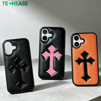 Coque magnétique pour iPhone 17, motif cœur chromé et croix, antichoc en PU, vente en gros, accessoire mobile personnalisé avec logo, fabrication OEM