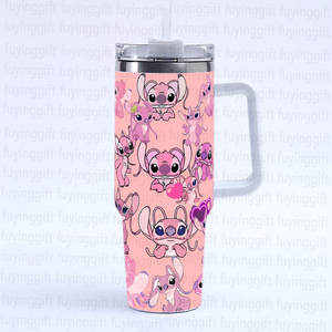 แก้วน้ำเก็บความเย็นสุญญากาศสองชั้น ขนาด 40 ออนซ์ พร้อมหูจับ ลายการ์ตูนสติทช์ สำหรับใช้ในรถยนต์และกิจกรรมกลางแจ้ง ขายดีที่สุด - Product Image 5