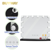 Cermin Rias Holly Wood Persegi Panjang Besar Dengan Lampu, Cermin Rias Putih Berlampu, Sensor Sentuh Desktop, Dapat Diredupkan, CE RoHS