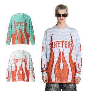 T-shirt Homme Oversize Élégant et Ample à Manches Longues en Maille Respirante, Logo Personnalisé Imprimé par Transfert Thermique, Couleur Unie 100% Coton - Product Image 3