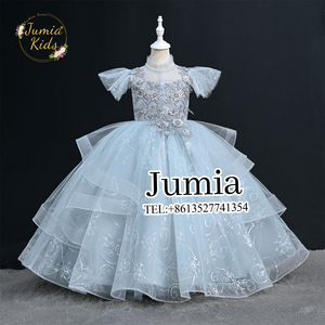 Abito da Principessa per Bambine, Blu Chiaro con Paillettes e Ricami, Vestito a Strati con Volant per Feste di Compleanno e Cerimonie Formali - Product Image 1