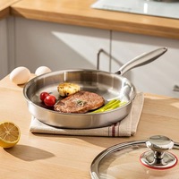 Wajan Penggorengan Gaya Korea dari Baja Tahan Karat 304 dengan Tutup Kaca untuk Kompor Gas & Induksi untuk Steak, Telur, dan Pancake