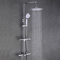 Ensemble de douche moderne en laiton chromé avec cartouche céramique, pommeau de douche pluie, barre coulissante, mitigeur monocommande, finition polie, robinet de sortie eau froide pour hôtel