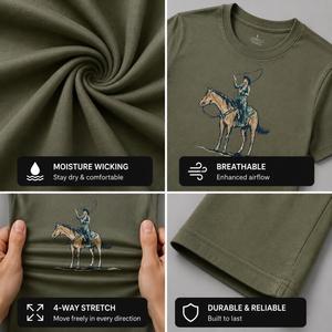 เสื้อยืดกราฟิกคาวเกิร์ลตะวันตกขี่ม้า เสื้อยืดคอกลมแขนสั้นผ้าฝ้ายลำลองสำหรับผู้หญิง - Product Image 2