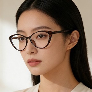 La montura ultraligera TR90 estilo retro con diseño de ojo de gato y efecto caparazón de tortuga es adecuada para mujeres con miopía, para usar con lentes anti-luz azul de alta gama. - Product Image 2