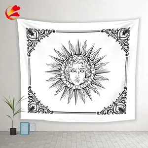 Tapiz colgante de pared de Tarot, Luna y sol de color personalizado, Trippy psicodélico bohemio, Mandala, <span class=keywords><strong>brujería</strong></span>, manta - Product Image 1