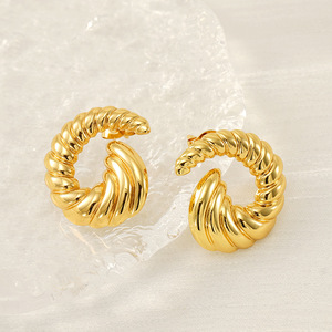Zogxin Gold Spiral <b>Stud</b> Earrings 18K <b>Titanium</b> Steel Geometric Irregular Party Fashion Women's Earrings - Product Image 2