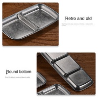 YolecenVintage – Plat de service carré rétro en acier inoxydable 304 pour sauce barbecue, plat à sauce, petit plat coréen, vaisselle