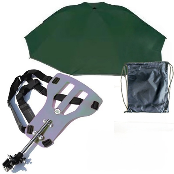 Paraguas Verde + Mochila Gris con Soporte de Hombro