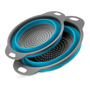 Nouvelle Arrivée Tendance Écologique : Ensemble d'Égouttoirs à Légumes Pliables et Rétractables en TPR+PP Bleu avec Poignée Flexible - Product Image 4