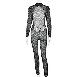 Mono de encaje transparente sin espalda estilo europeo, pantalones largos de cintura alta para mujer, ropa de fiesta FDL1207 - Product Image 5