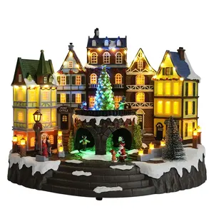 Station de train du Pôle <span class=keywords><strong>Nord</strong></span> animée avec éclairage LED, en résine, avec musique, pour la décoration saisonnière et les cadeaux - Product Image 1