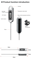 Thermomètre numérique à lecture instantanée, rétroéclairage LCD, sonde en acier inoxydable, construction métallique, pour aliments