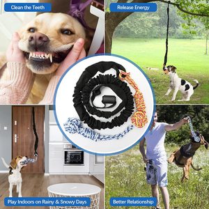 Dog Tug Of War <b>Rope</b> Toy With Elastic Handle For Indoor Outdoor Play <b>Exercise</b> Chew Toy For Dogs - Product Image 2