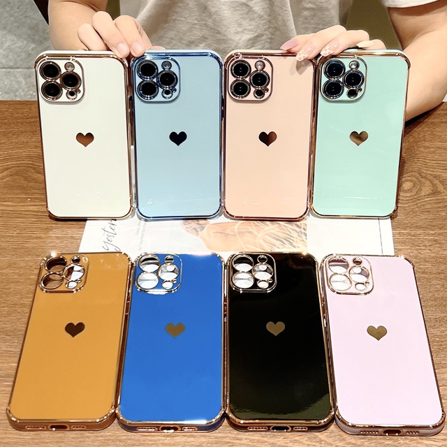 Stylish Cute Girls Side Heart Pattern Plating TPU Phone Case Love Heart Shaped Phone Cover for iPhone 14 13 12 11