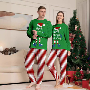 2023 Novo Conjunto De Pijama Desenhos Animados De Natal Impresso Listrado Casa Roupas Conjunto De Pijama De Natal - Product Image 2