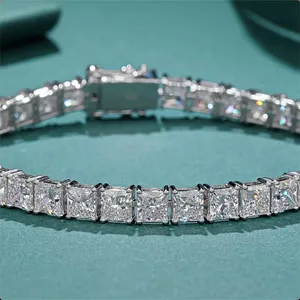 VOAINO 18K 14K 9K or 0.1ct princesse taille blanc moissanite diamant bijoux personnalisé pas cher tennis bracelet 3mm