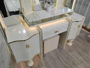 Thiết kế 2025 thanh lịch có độ bóng cao Bộ phòng ngủ hoàng gia sang trọng Vua Kích thước LED thắp sáng cảm giác lãng mạn Bộ đồ nội thất phòng ngủ - Product Image 6