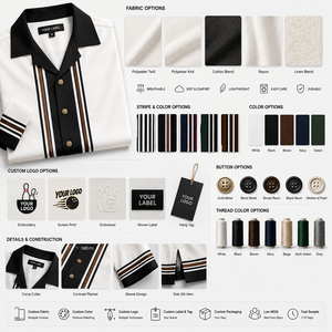 Chemise de bowling personnalisée pour homme, manches courtes, rayures rétro, col camp, boutonnée, logo personnalisé, marque privée, OEM, vente en gros - Product Image 3
